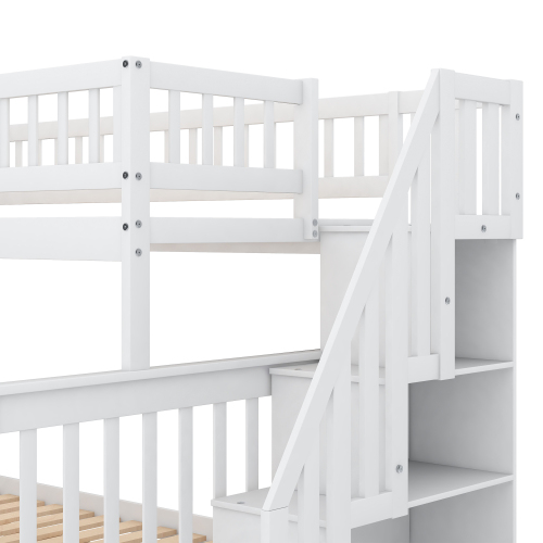 Twin over Full Stairway Bunk Bed with Storage, Gray、、casual