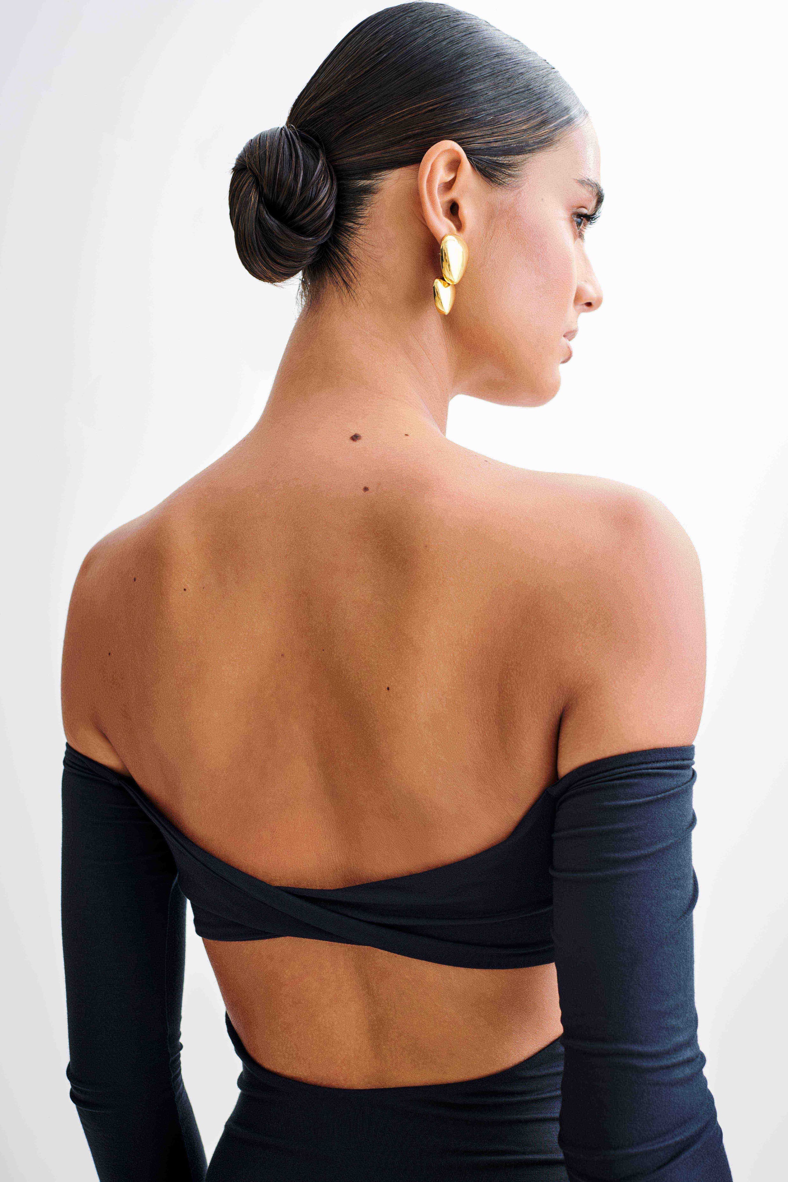 Peta Off Shoulder Modal Long Sleeve Bodysuit - Black、mySite、solidvoid