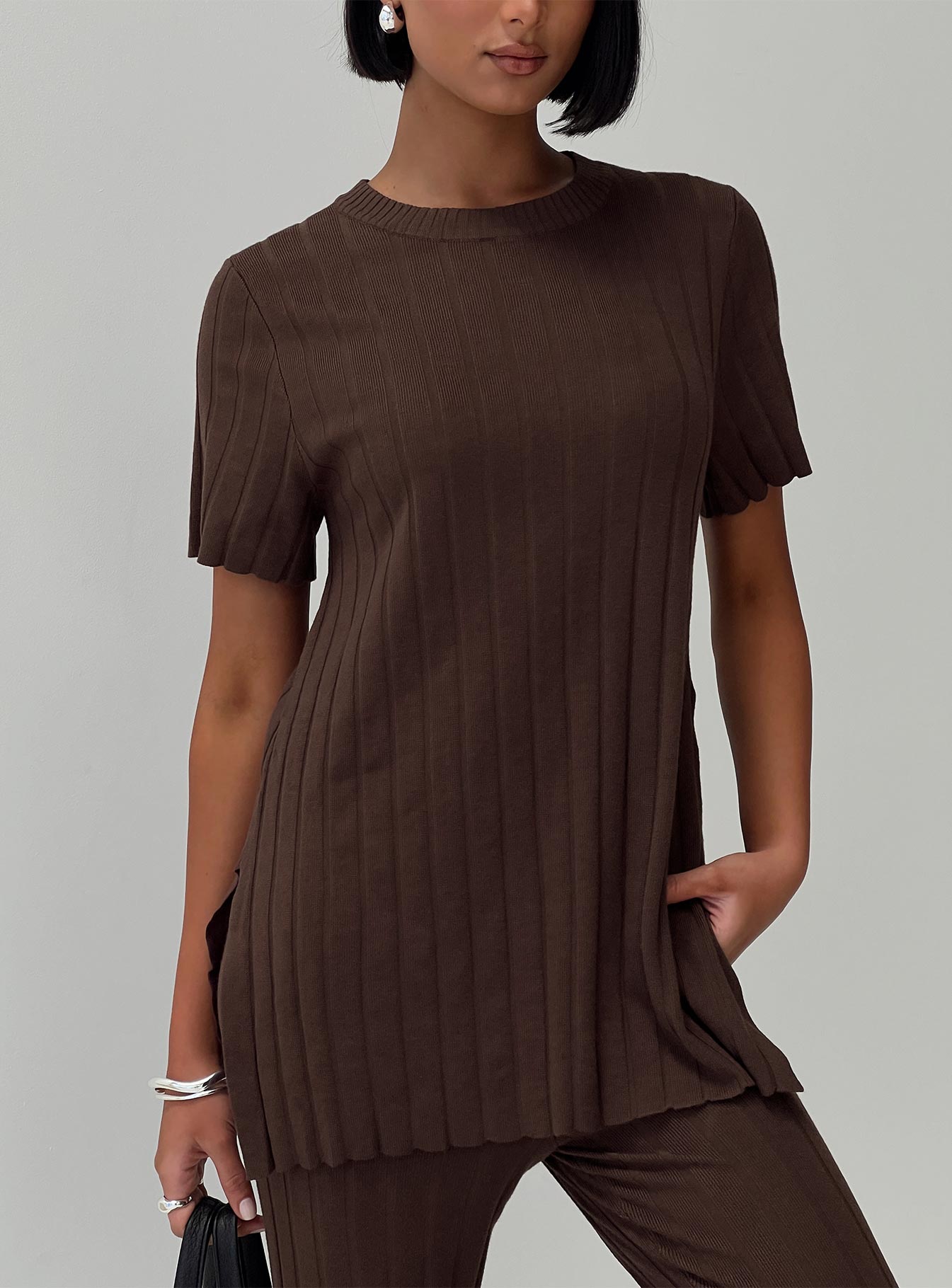 Niah Ribbed Top Chocolate、mySite、solidvoid