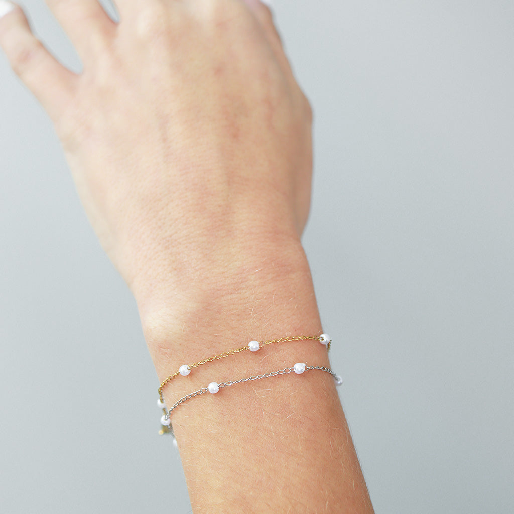 18K PVD Stainless Steel Faux Pearl Cable Chain By The Foot / SPL1013、mySite、dreamappss