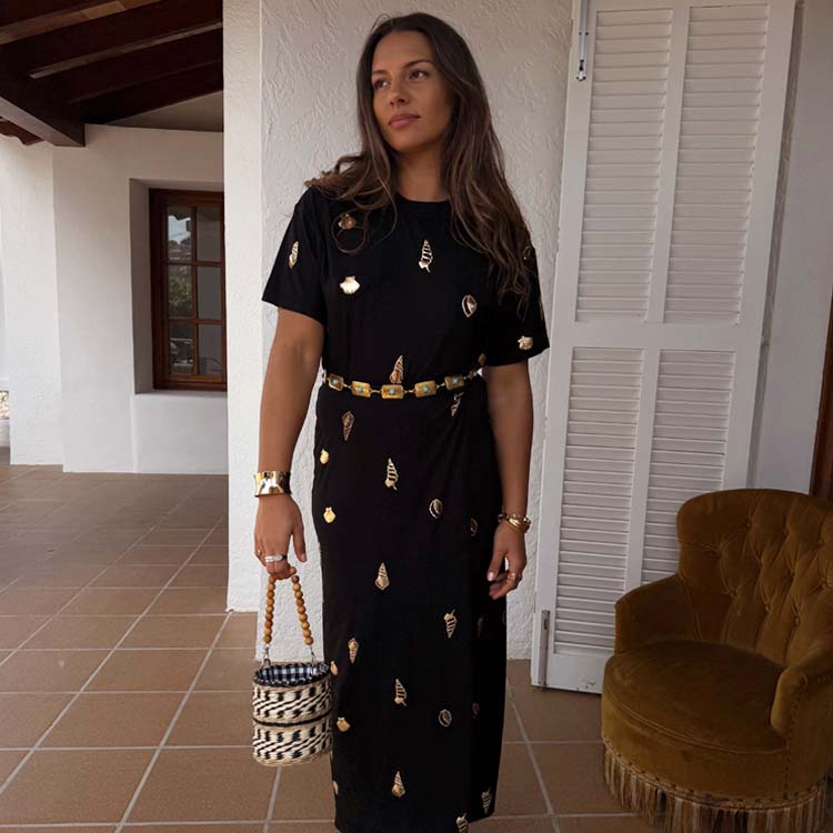 Black Shell Midi Leia Dress、mySite、solidvoid