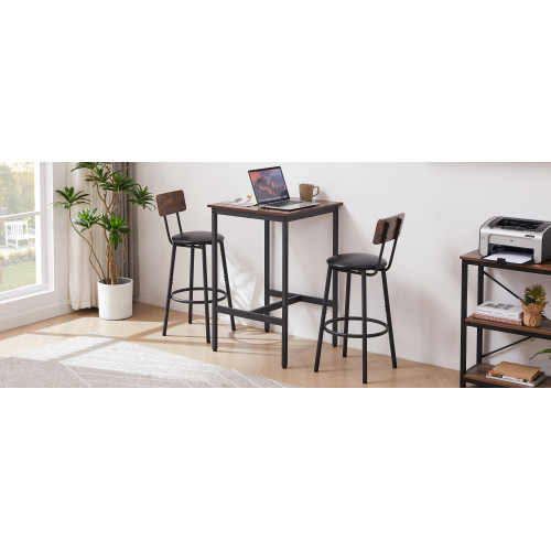 Bar Table Set with 2 Bar stools PU Soft seat with backrest, Grey, 23.62'' W x 23.62'' D x 35.43'' H、、casual