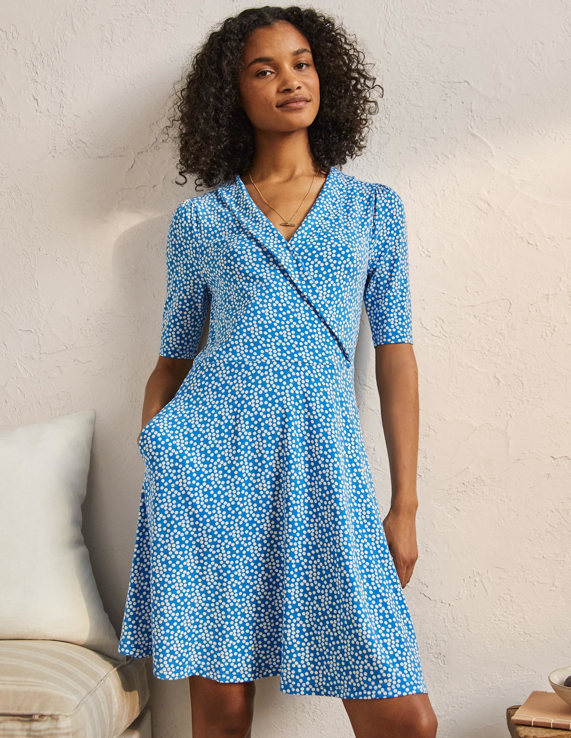  Fixed Wrap Jersey Dress-Moroccan Blue Spot、mySite、ashleygrahame
