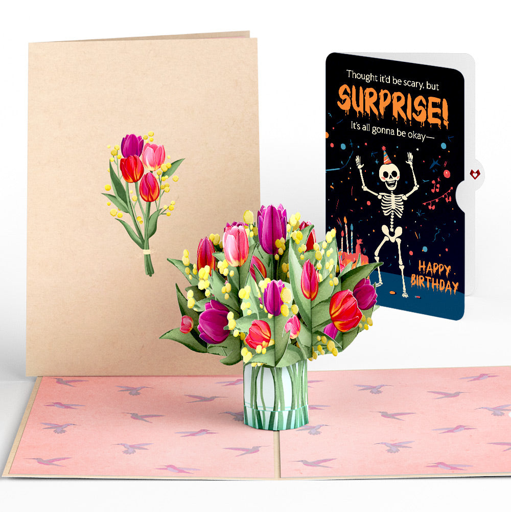 Cheerful Tulips Birthday Pop-Up Card and Surprise Skeleton Sentiment Set、mySite、solidvoid