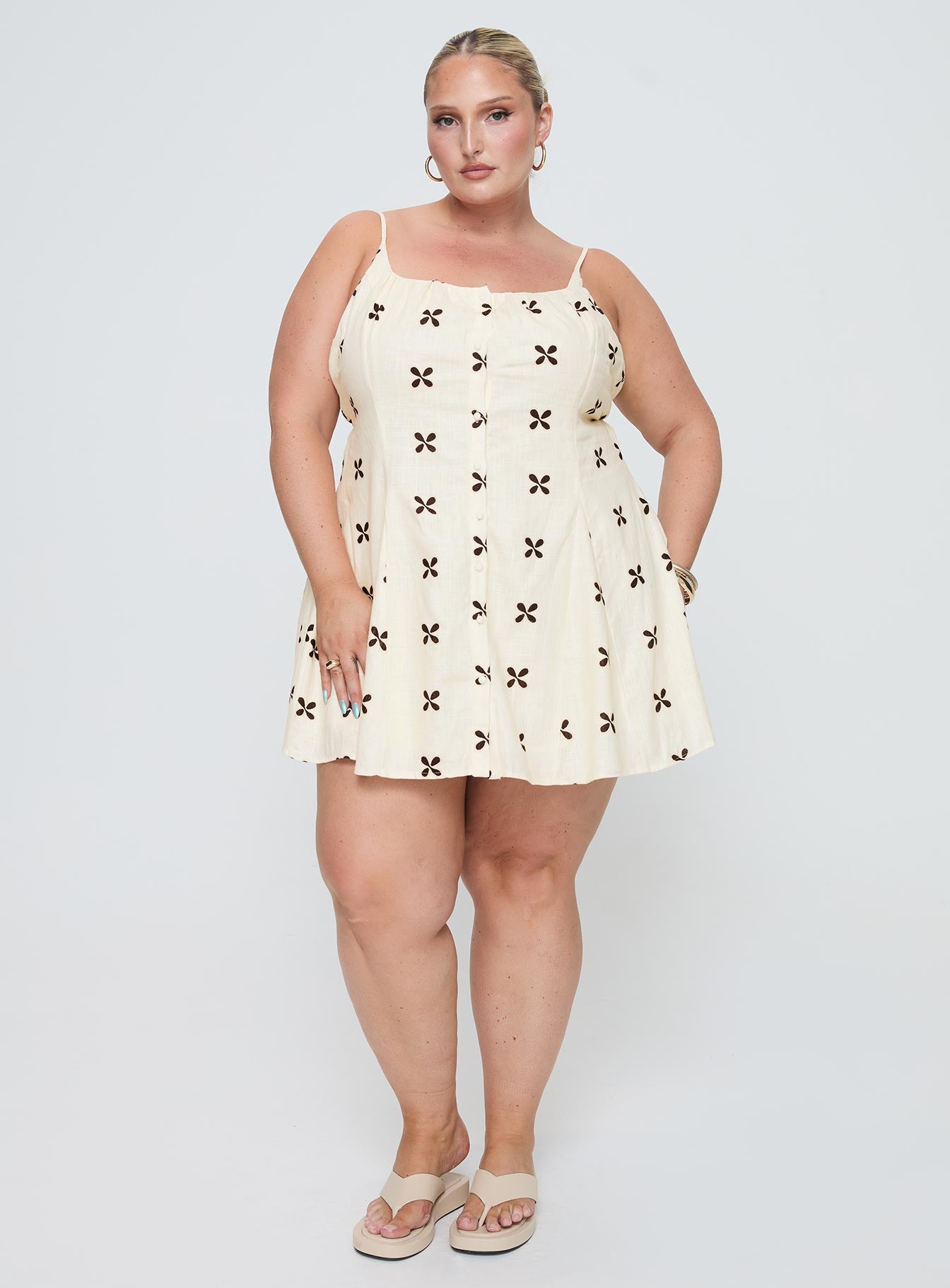 Elian Linen Blend Mini Dress Cream / Multi Curve、mySite、solidvoid