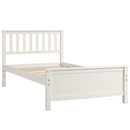 Twin Size Wood Platform Bed with Headboard,Footboard and Wood Slat Support, White、、casual