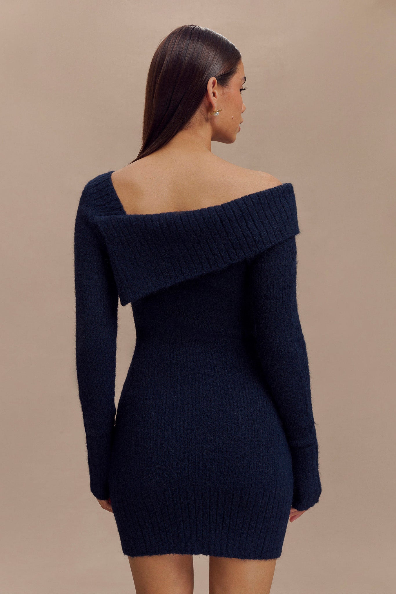 Stephanie Asymmetric Knit Mini Dress - Dark Navy、mySite、solidvoid