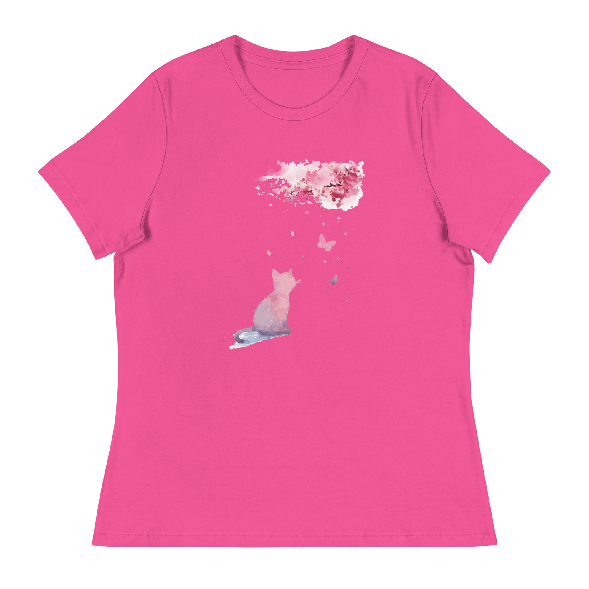 Cherry Blossom Kitten Women's Relaxed T-Shirt、mySite、camillekostekn