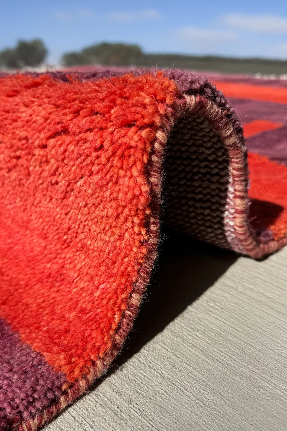 Purple and Burnt Orange Geometric Stripe Hand-Knotted Oushak Wool Rug 5x7、mySite、gigharbornorthrealestate