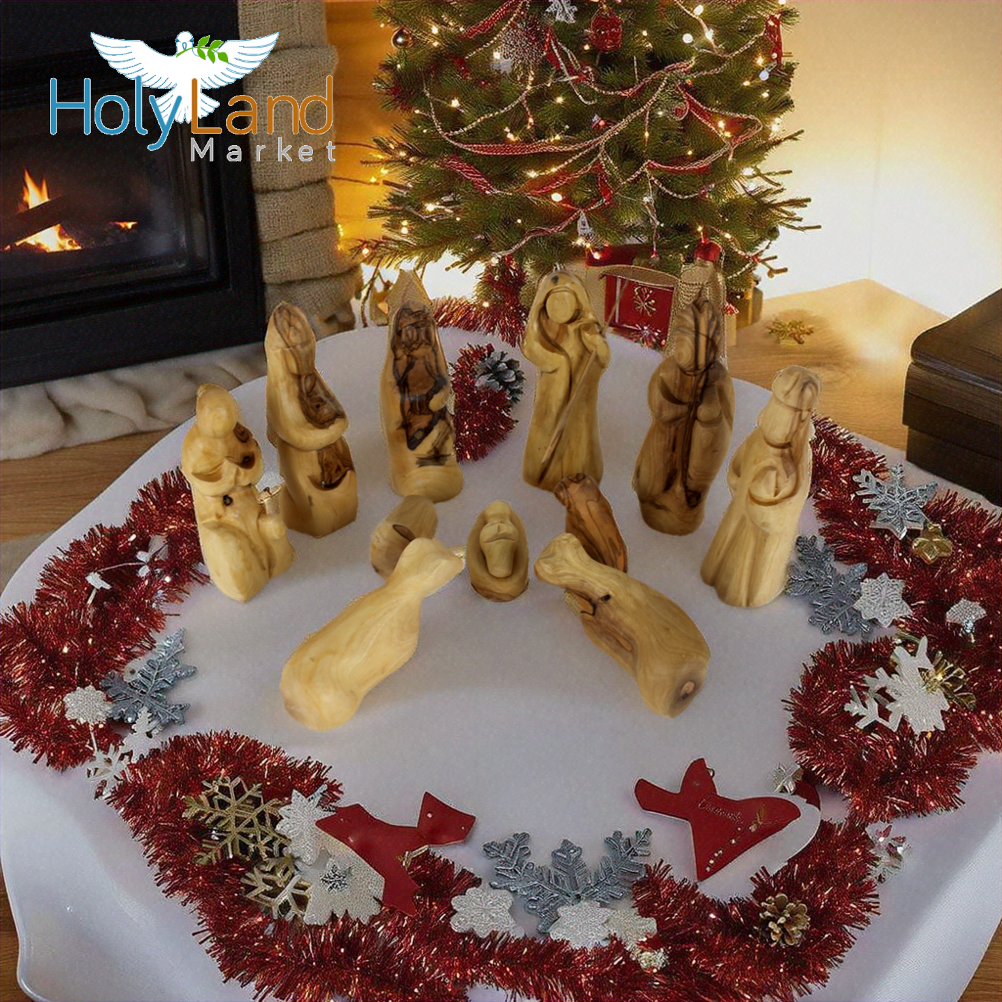  Holy Land Market Olive Wood Nativity Set - Inspirational Christmas Decorations Indoor | Hand-Carved Modern Abstract Style | Perfect Christmas Table Decor | Authentic Bethlehem Craft、mySite、elrpsem3k