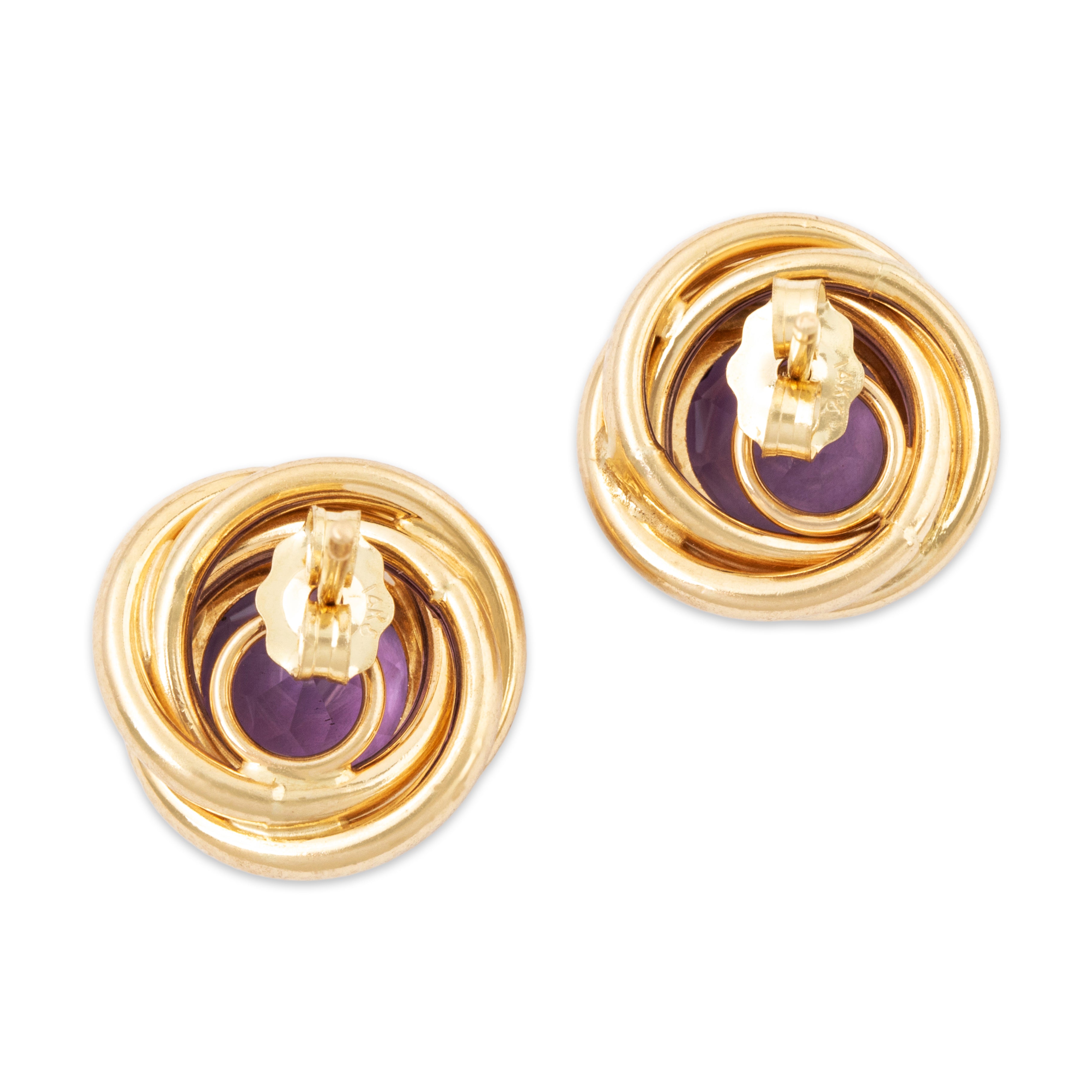 Vintage 14k Yellow Gold 3.4cttw Amethyst Round Swirling Knots Stud Earrings、mySite、hinf8tx79