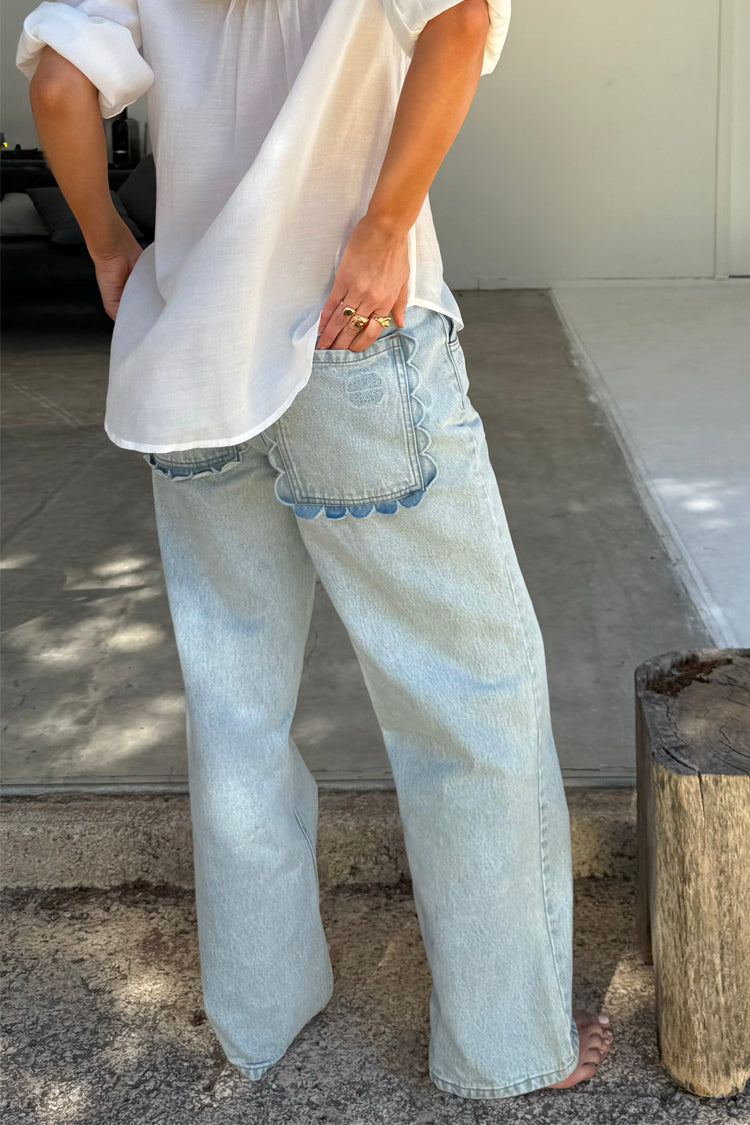 Scallop Detail Straight Leg Jeans、mySite、solidvoid