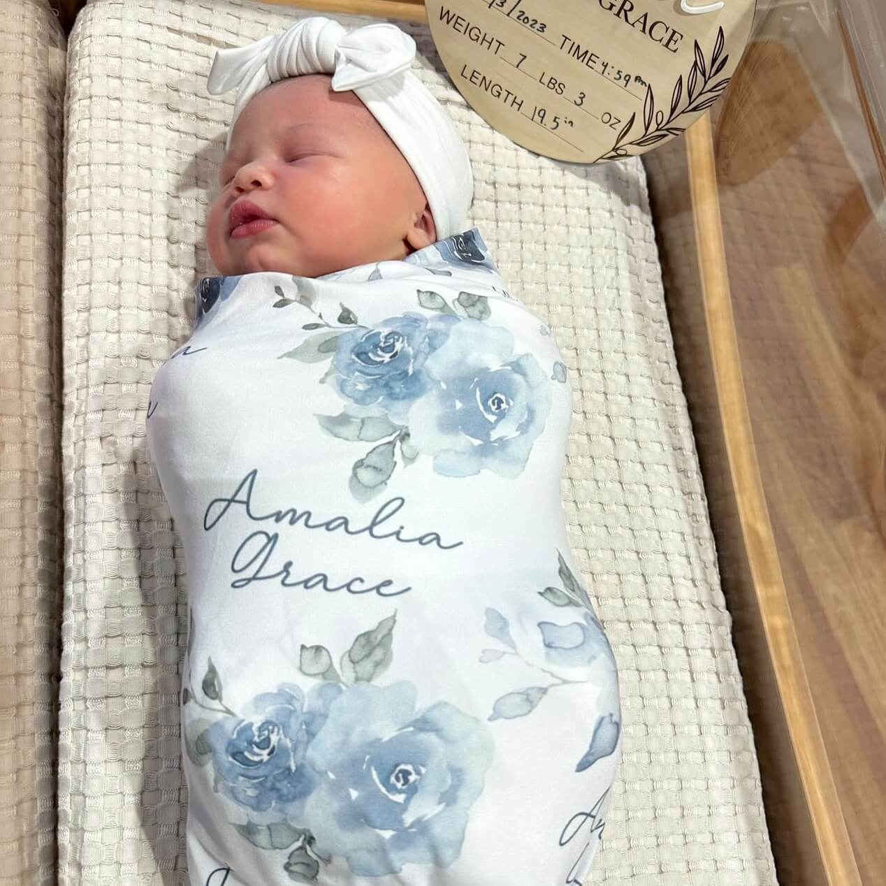  Bailey's Blue Floral Personalized Baby Name Swaddle、mySite、layawaytickets