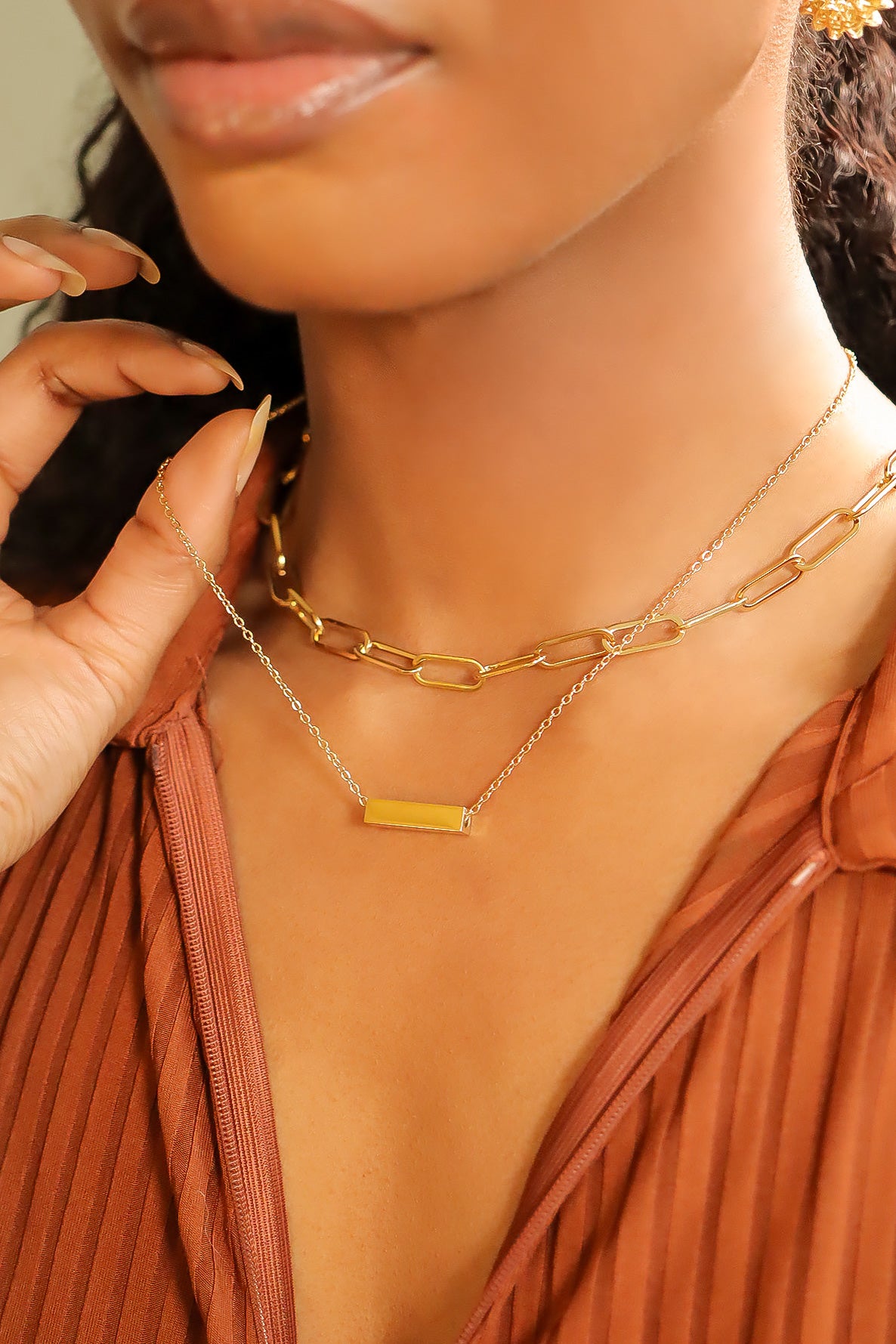 18K Gold PVD Stainless Steel Horizontal Mini Blank Bar Necklace / SBB0267、mySite、dreamappss