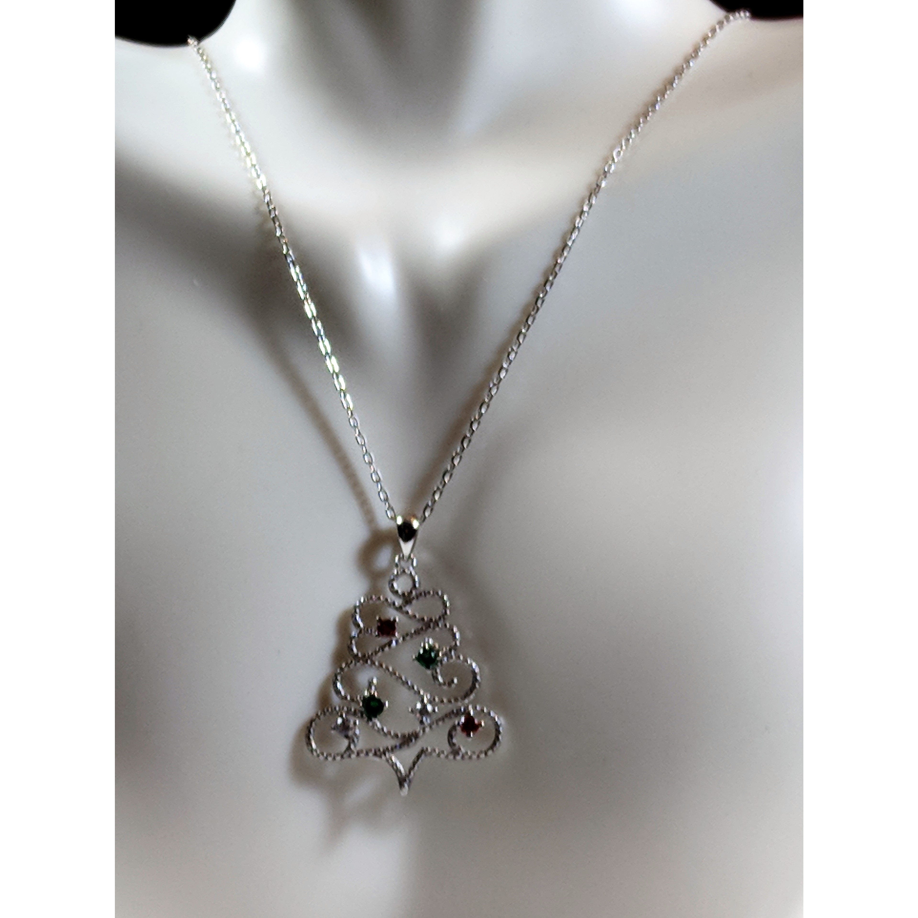 Christmas Tree Necklace Sterling Silver with Ornaments, Custom、mySite、g9winljtr
