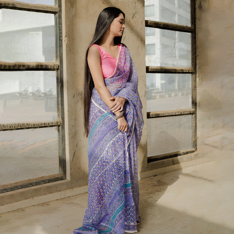 Kota Doria Sarees | Sanganeri Print | Blue、mySite、camillekostekn