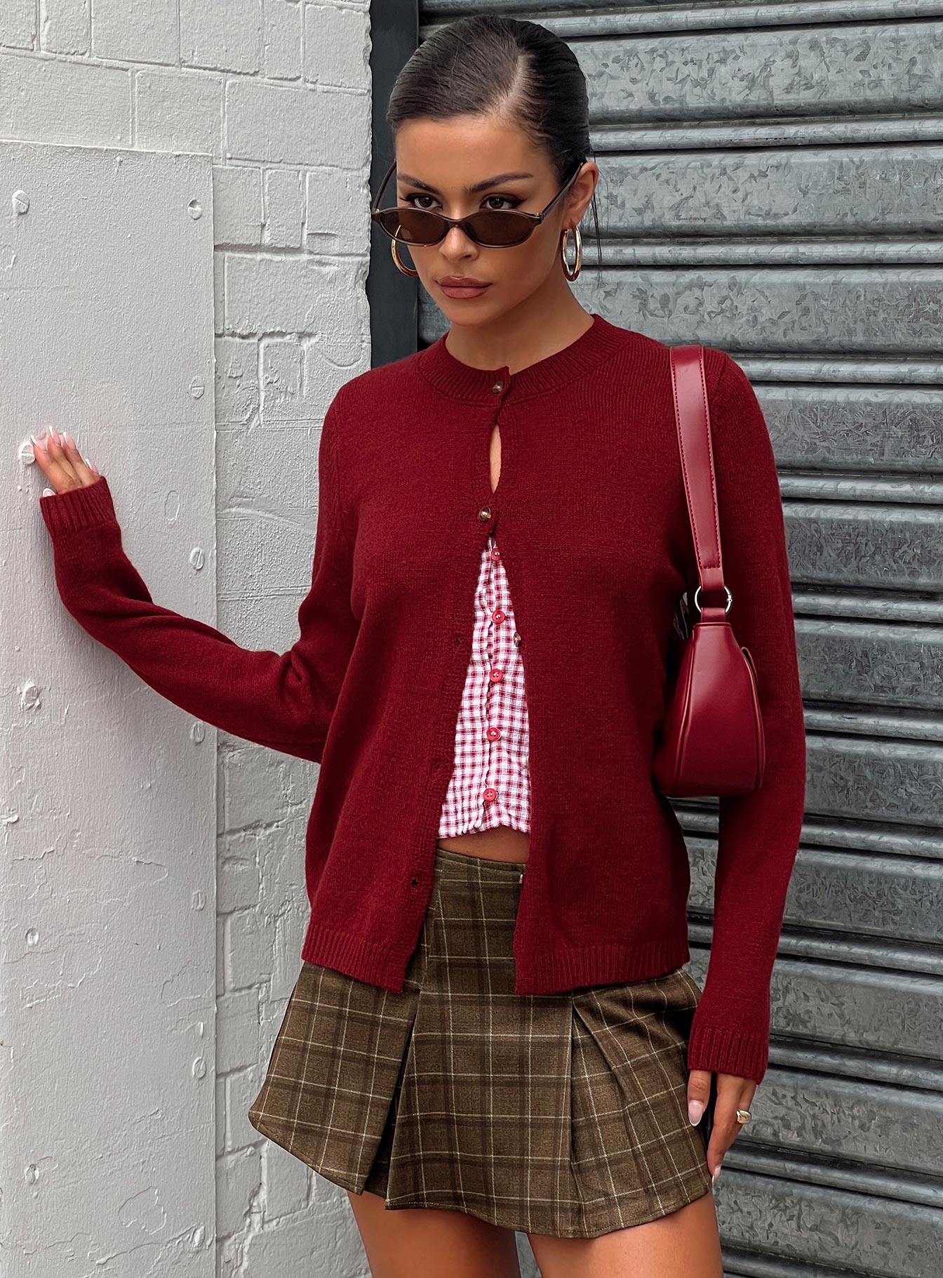 Arica Button Up Knit Cardigan Red、mySite、solidvoid