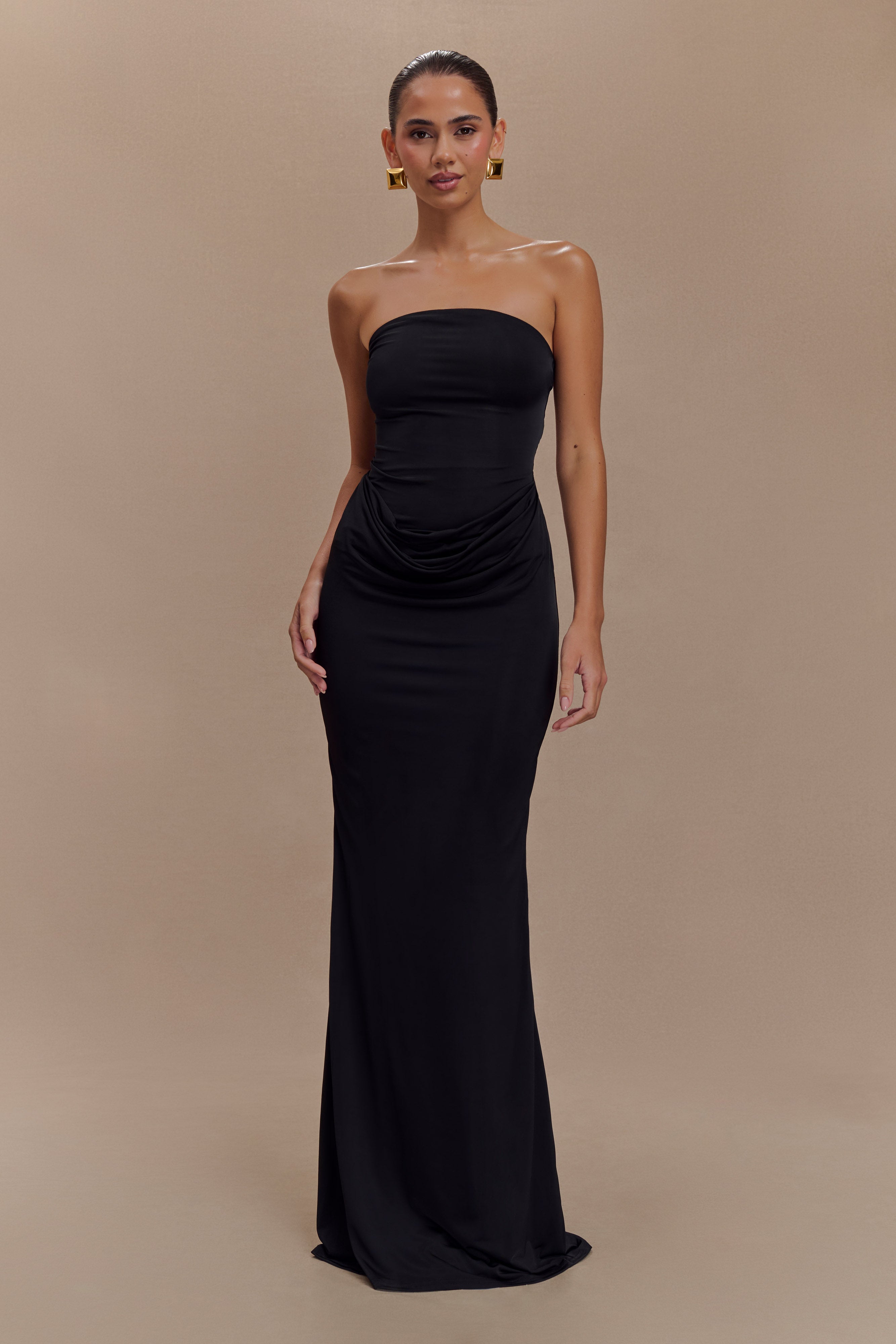 Madison Strapless Slinky Maxi Dress - Black、mySite、solidvoid