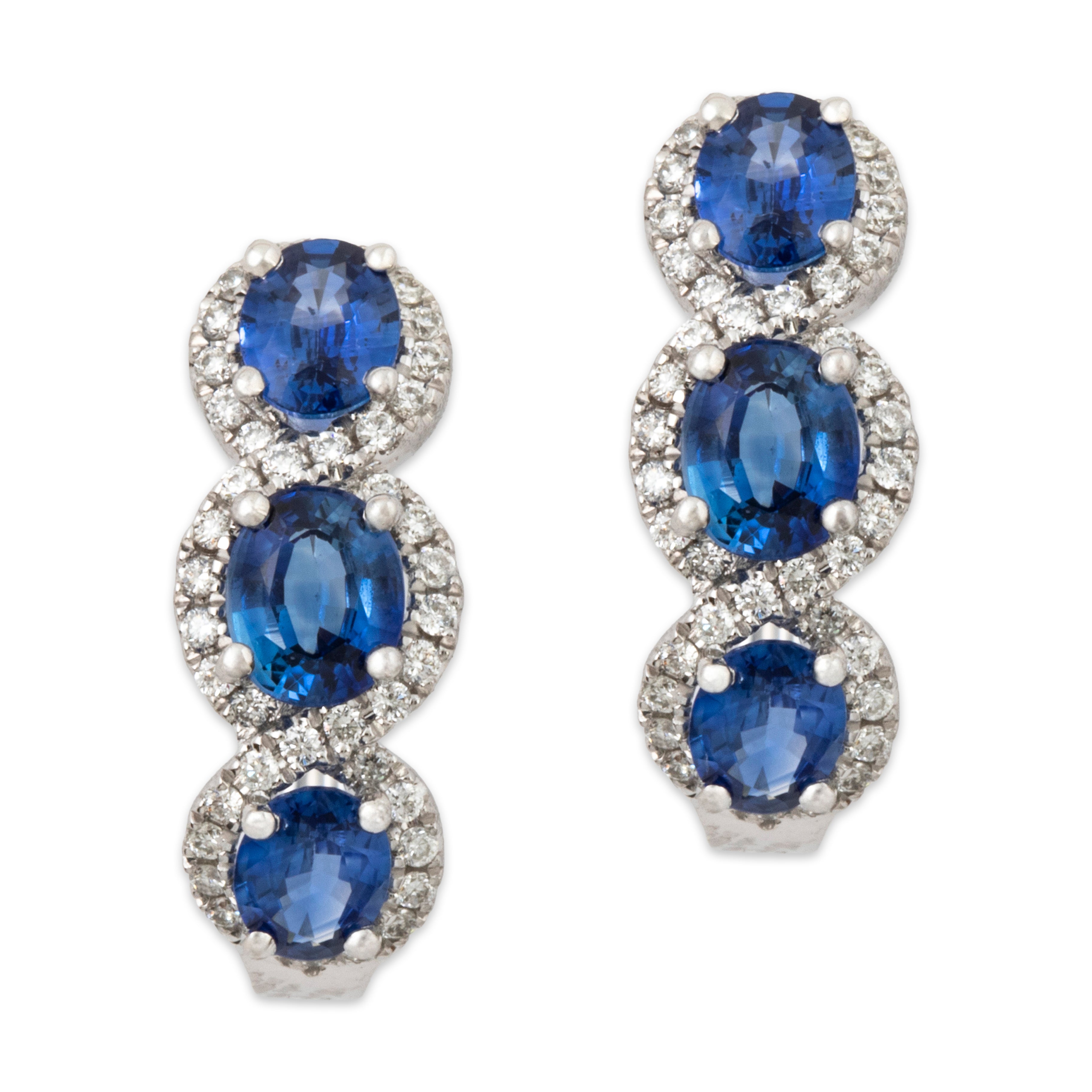 Estate 14k White Gold 1.50cttw Sapphire .2cttw Diamond Blue Trio Earrings、mySite、hinf8tx79
