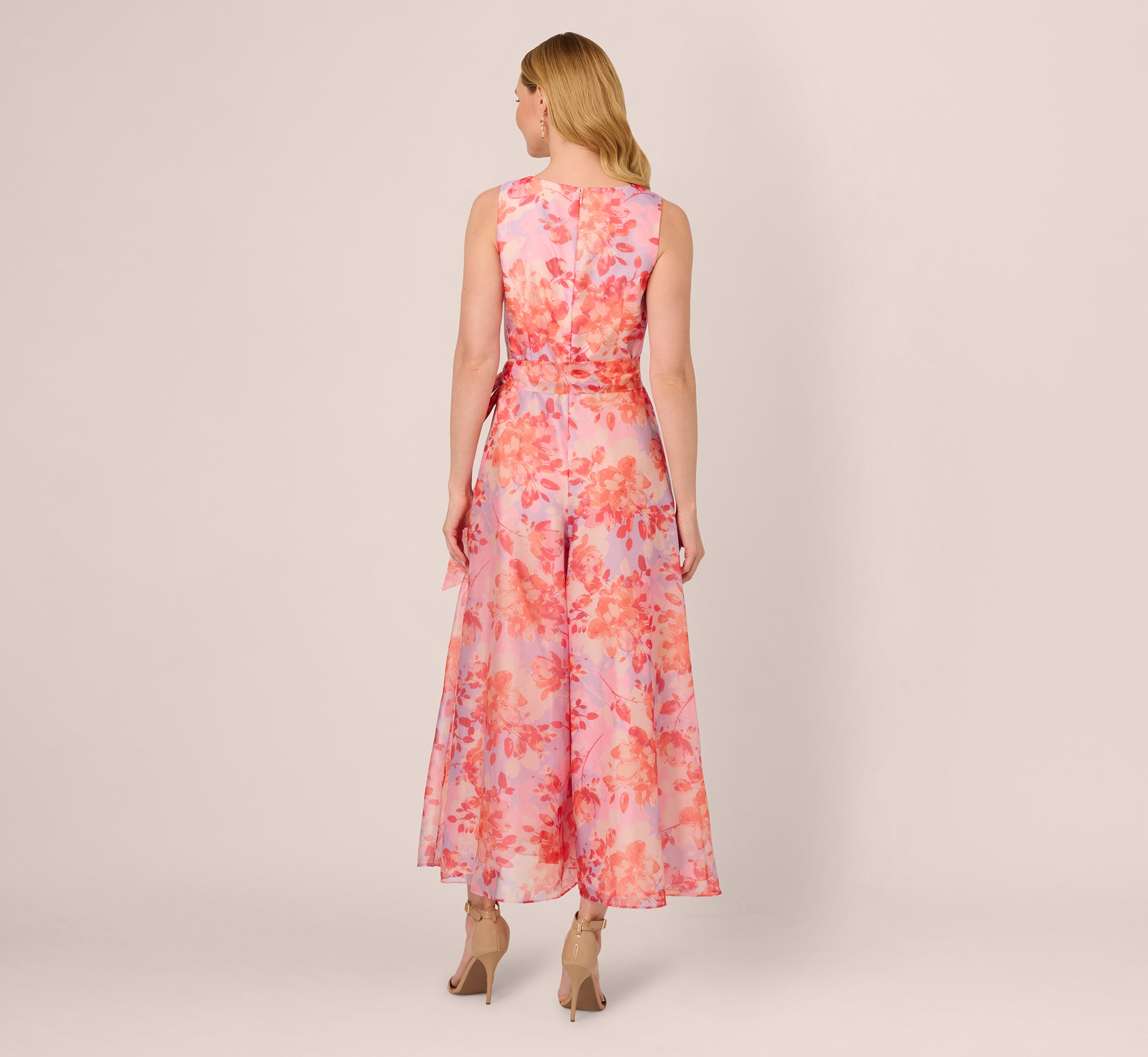 Sleeveless Floral Organza Wide Leg Jumpsuit In Peri Coral Multi、mySite、solidvoid