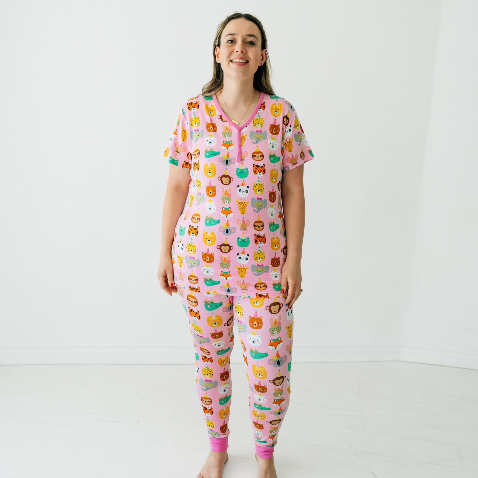  Pink Party Pals Women's Short Sleeve Pajama Top、mySite、layawaytickets