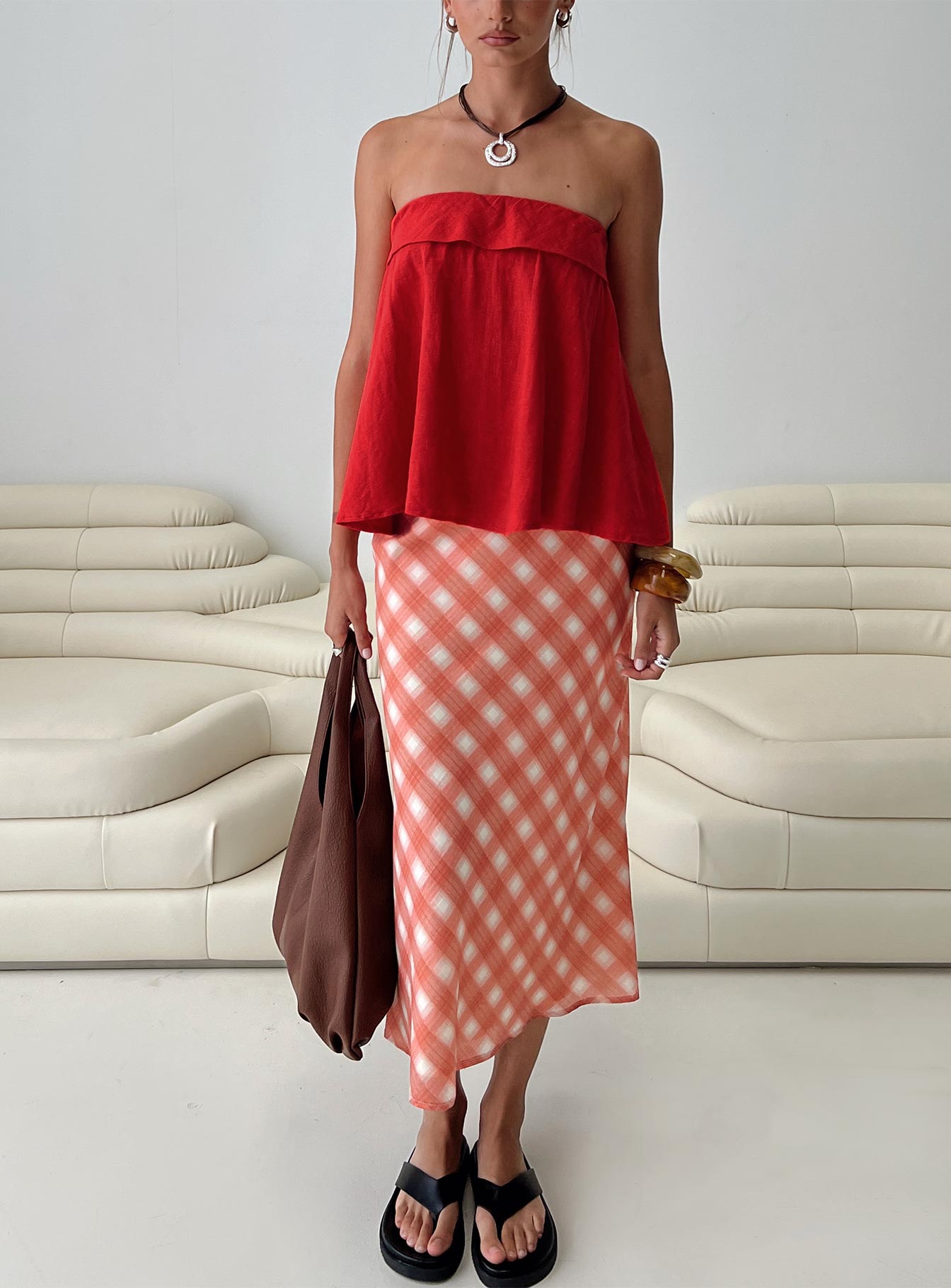 Living Color Maxi Skirt Orange Gingham、mySite、solidvoid