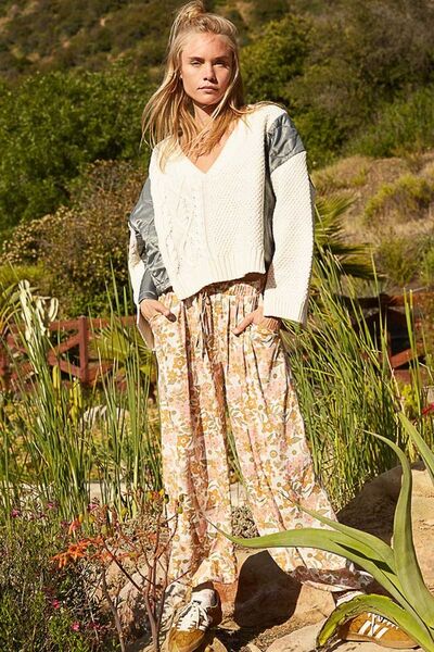  POL Cable Knit Quilting Patch V-Neck Contrast Sweater、mySite、justintrudeaud