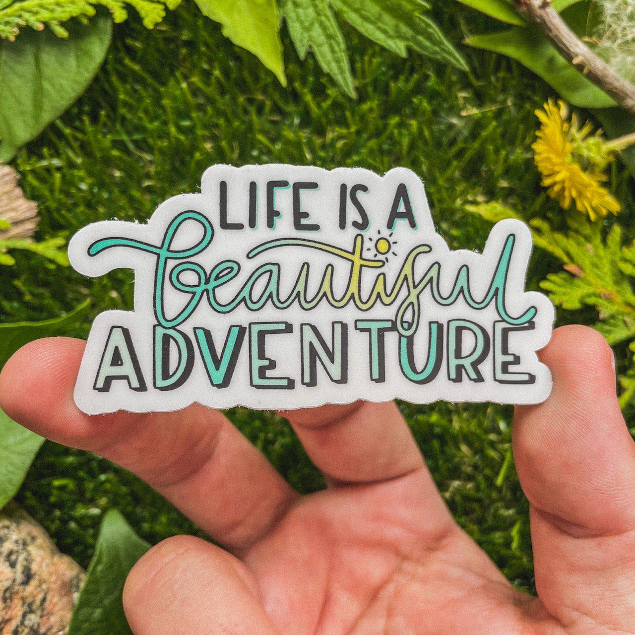  Life is a Beautiful Adventure Green Lettering Nature Sticker、mySite、elrpsem3k