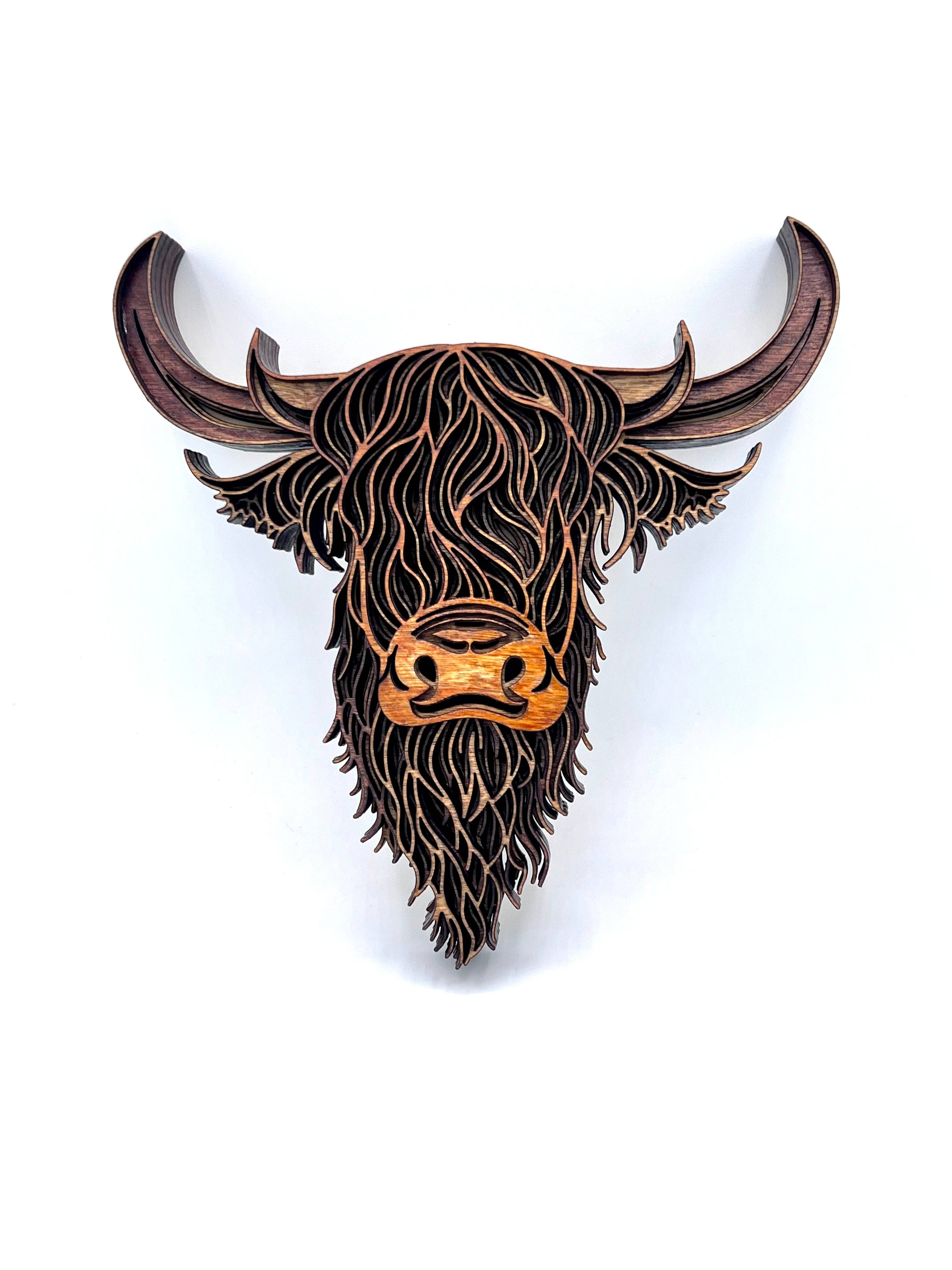 Highland Cow 3D Multi-Layer Wood Wall Hanging Handmade in the USA、mySite、g9winljtr