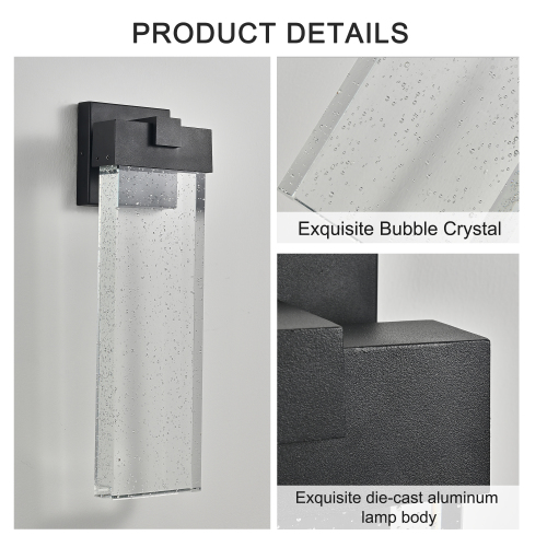 2-Pack Outdoor Wall Light Fixture, Weatherproof LED Wall Sconce with Bubble Crystal and Light Sensor - 12W Per Lamp、、eastwooduniform