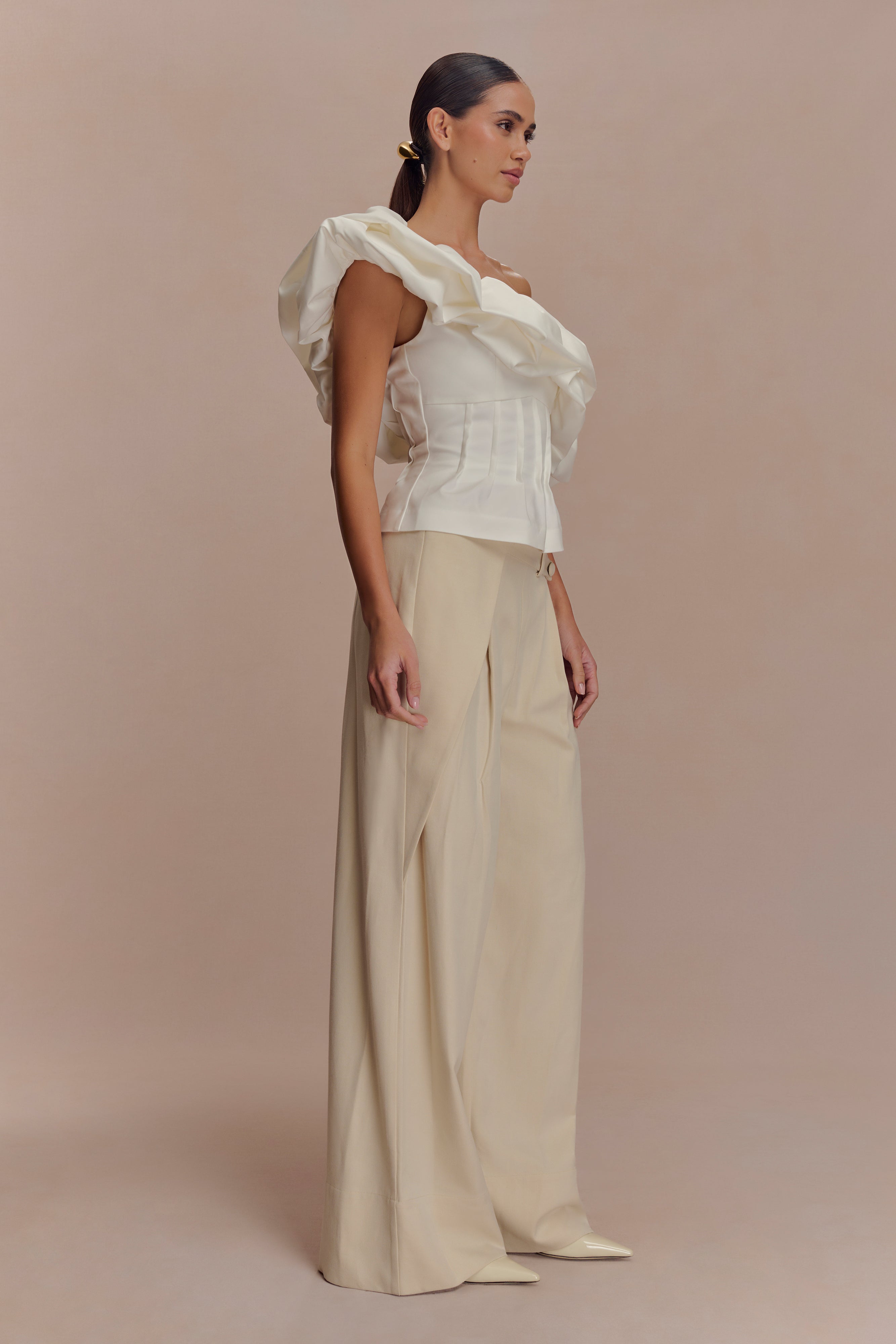 Debbie One Shoulder Bubble Top - White、mySite、solidvoid