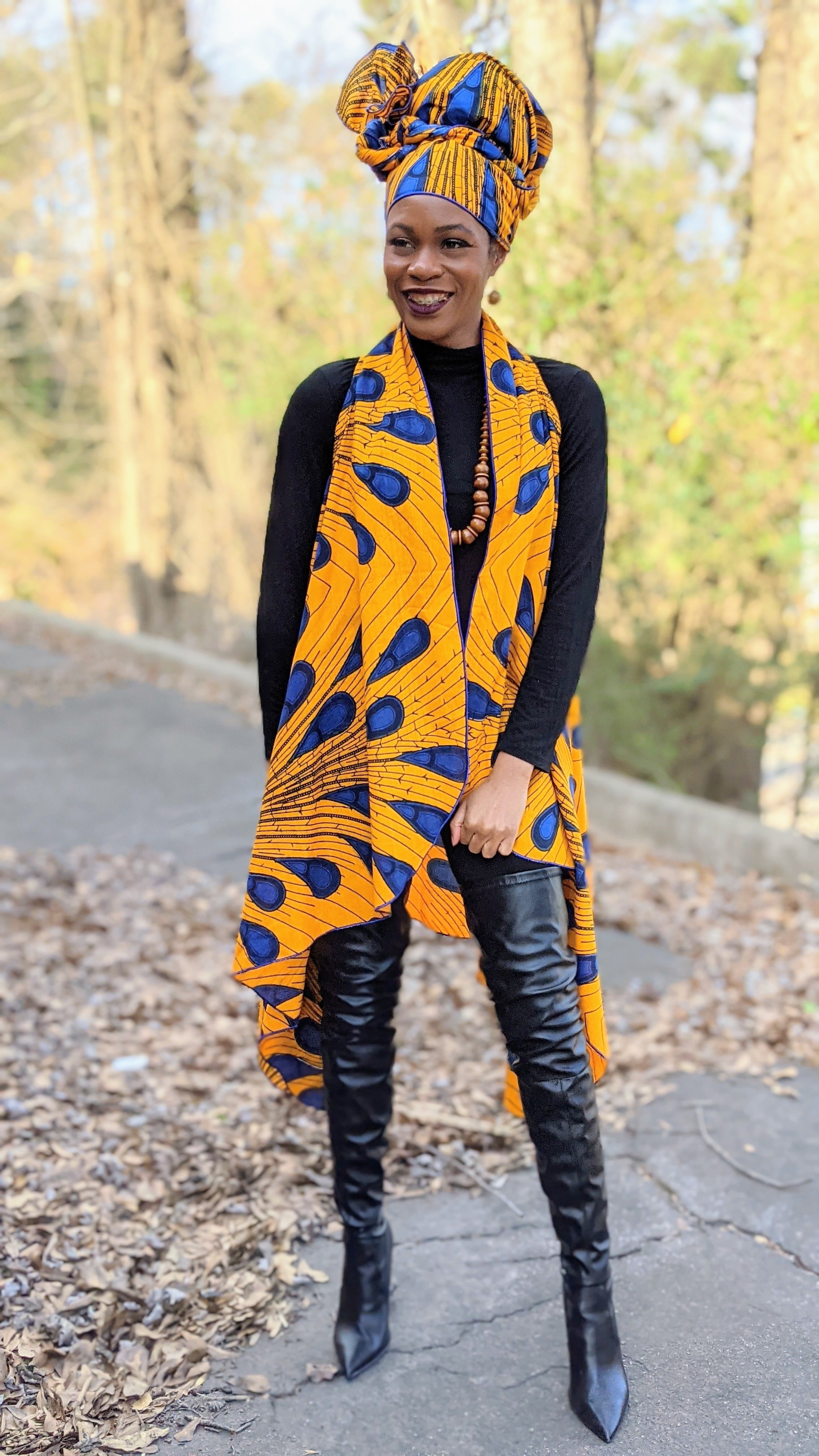 Dupsie's Ekaette Orange and Blue African Print Vest Shawl for Women DPP3816SH、mySite、solidvoid