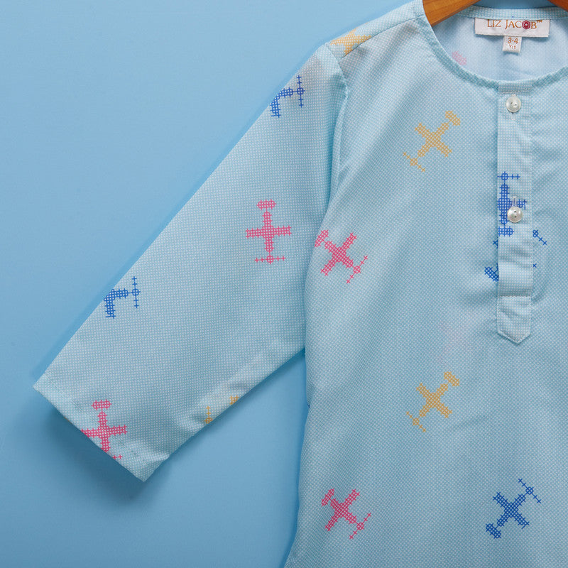 Cotton Pyjama Set | Printed | Blue、mySite、camillekostekn