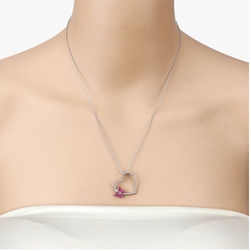 Butterfly on a Heart Necklace Genuine Gemstones 925 Sterling Silver、mySite、g9winljtr