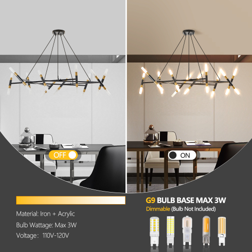 41" Black & Golden Modern Chandelier Light Fixture, Branch Design with Frosted Tubes, Black Cords, Adjustable Height Pendant Light for Dining Room, Living Room, or Kitchen Island (Bulb Not Included)、、eastwooduniform