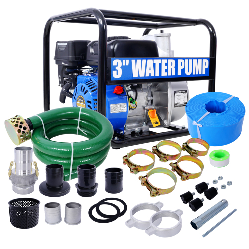Semi Trash Pump 3 inch, 209cc 7HP 4 stroke OHV ENGINE, Gas Powered Semi Trash Water Pump 50 ft Discharge Hose, 12 ft Suction Hose with Complete Fittings,EPA compliant、、eastwooduniform