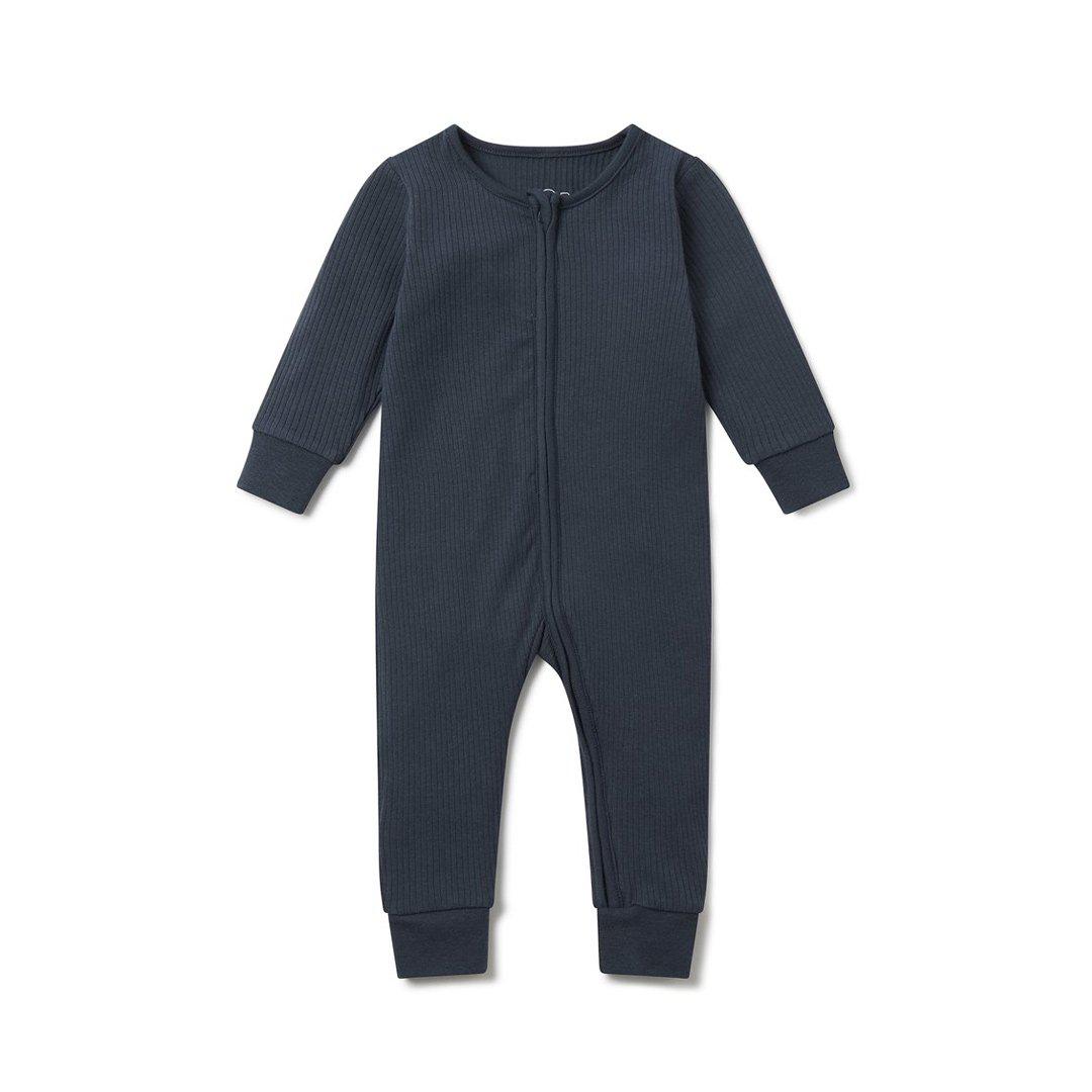  MORI Ribbed Clever Zip Sleepsuit - Navy、mySite、merchandisen
