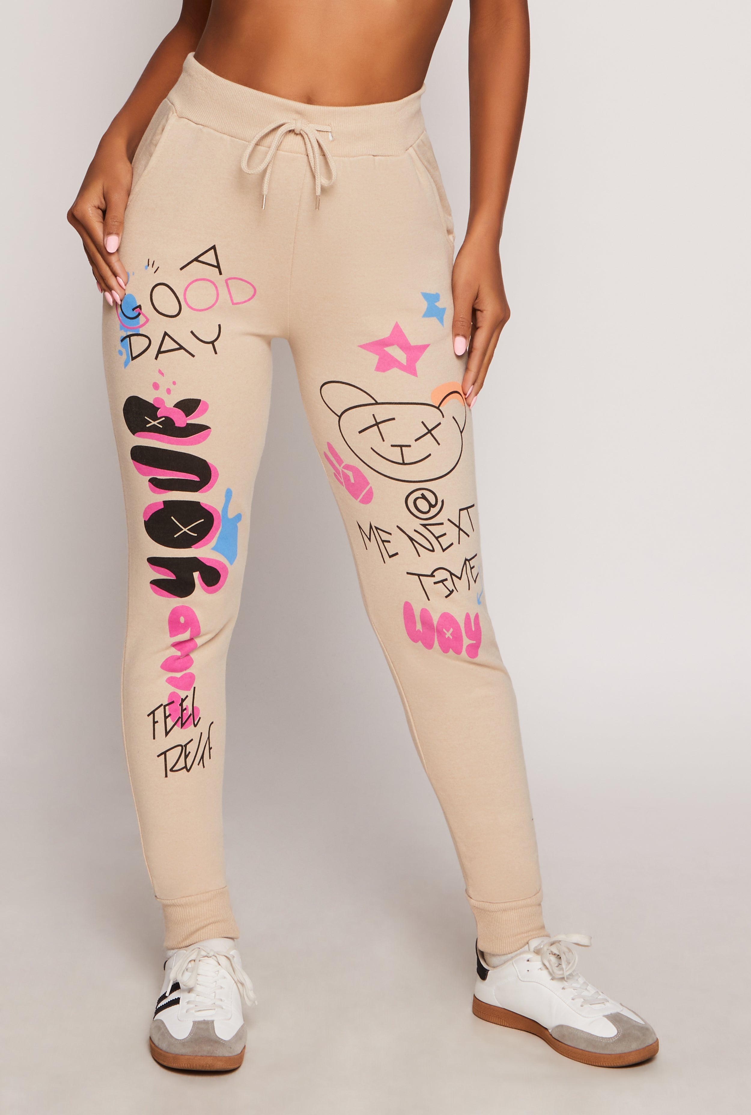 Graphic Print Drawstring Joggers、mySite、camillekostekn