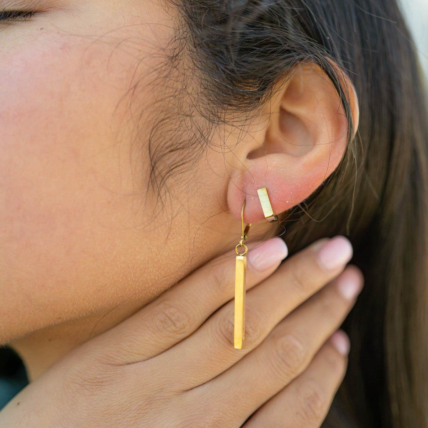 18K Gold PVD Stainless Steel Square Huggie Earrings / ERJ0053、mySite、dreamappss