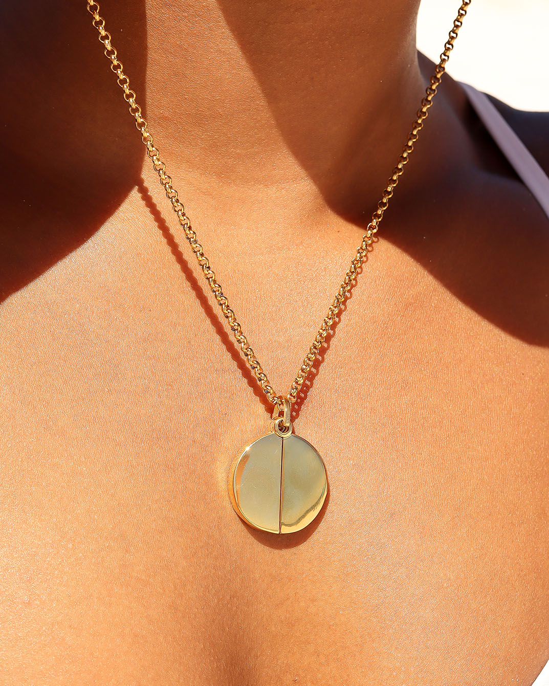 18K Gold PVD Stainless Steel Blank Circle Hidden Message Necklace / CHN9972、mySite、dreamappss