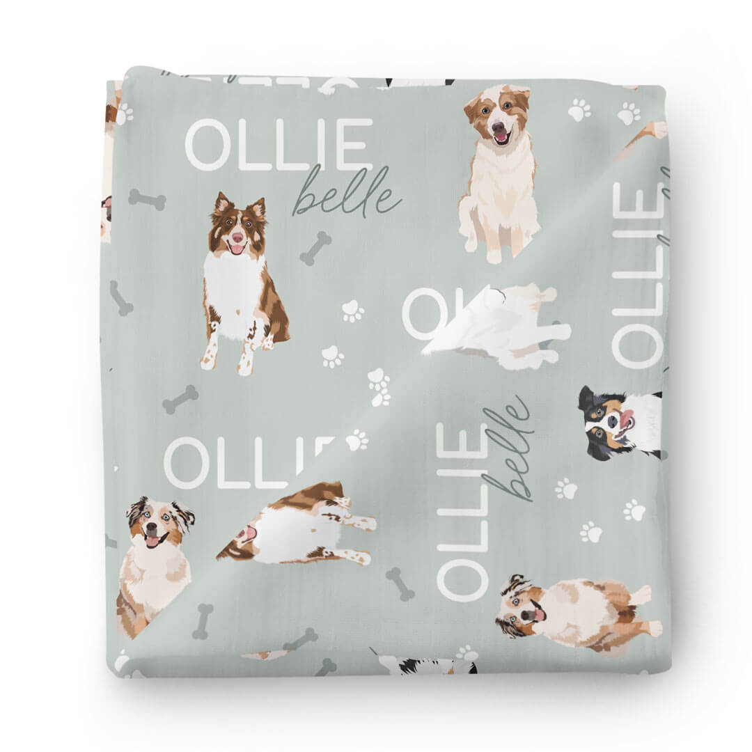  Personalized Baby Name Swaddle Blanket | Australian Shepherd、mySite、layawaytickets