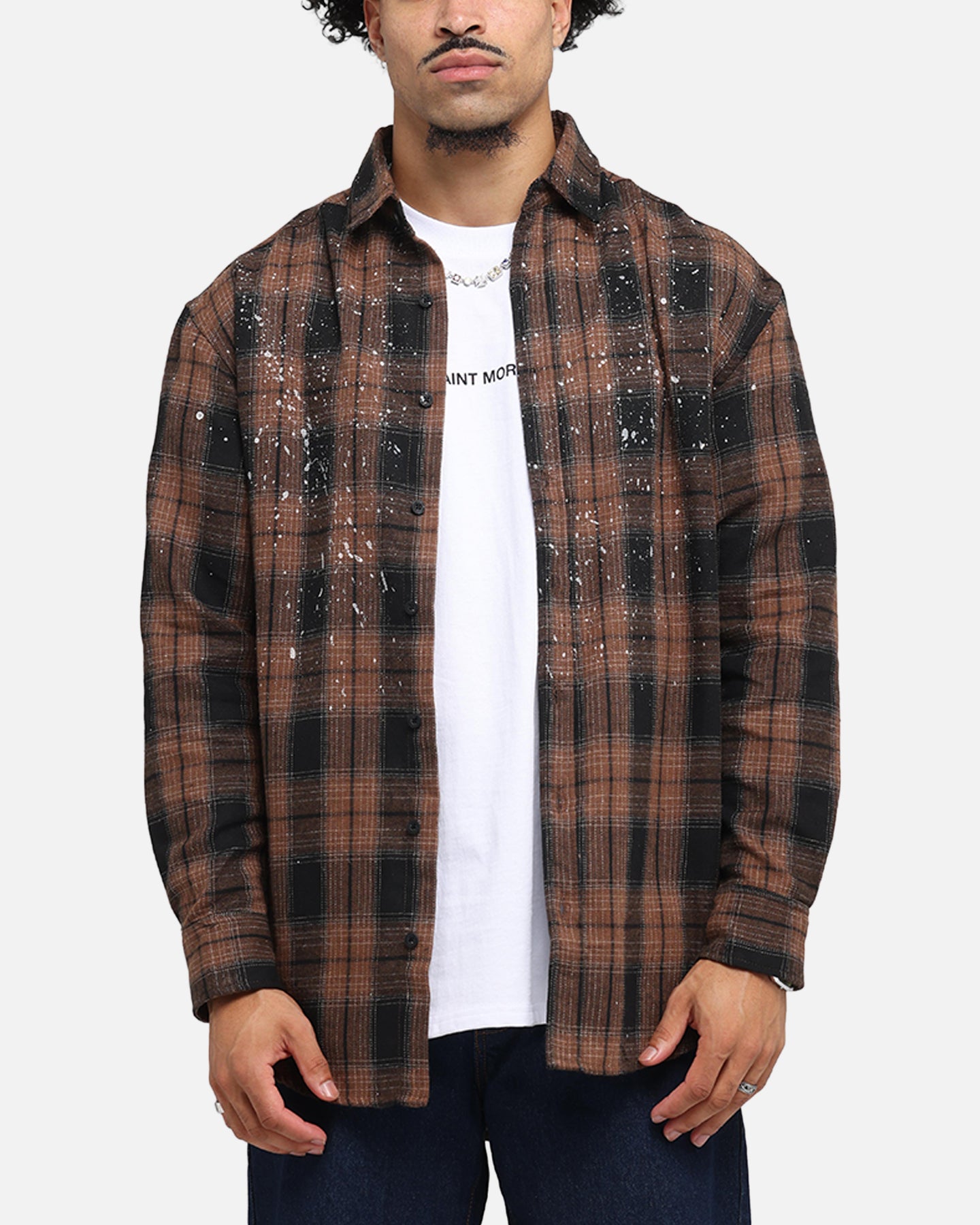 Saint Morta Spray Long Sleeve Flannel Shirt Brown、mySite、zt4zffjzw