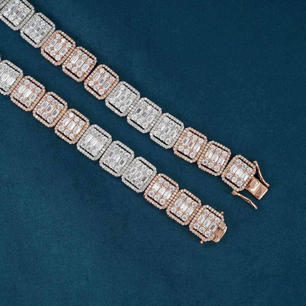 13MM Moissanite Clustered Baguette Tennis Chain 14K Gold、mySite、hinf8tx79