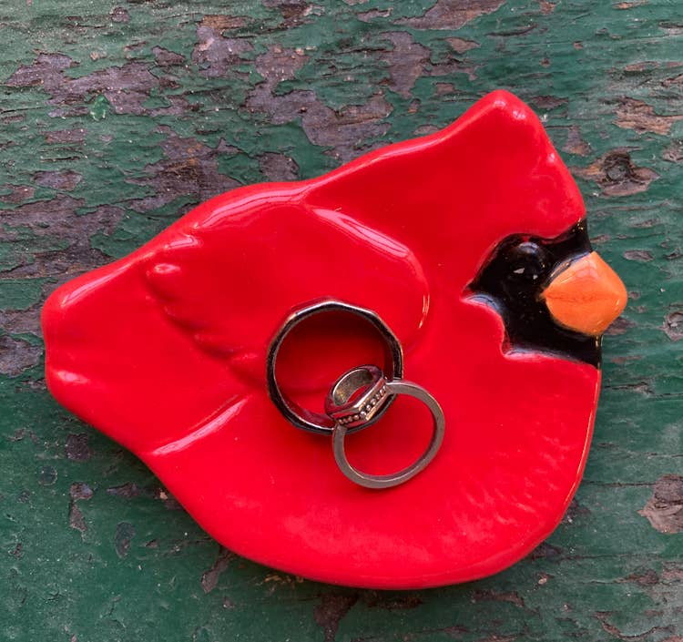 Handmade Red Ceramic Cardinal Dish、mySite、g9winljtr