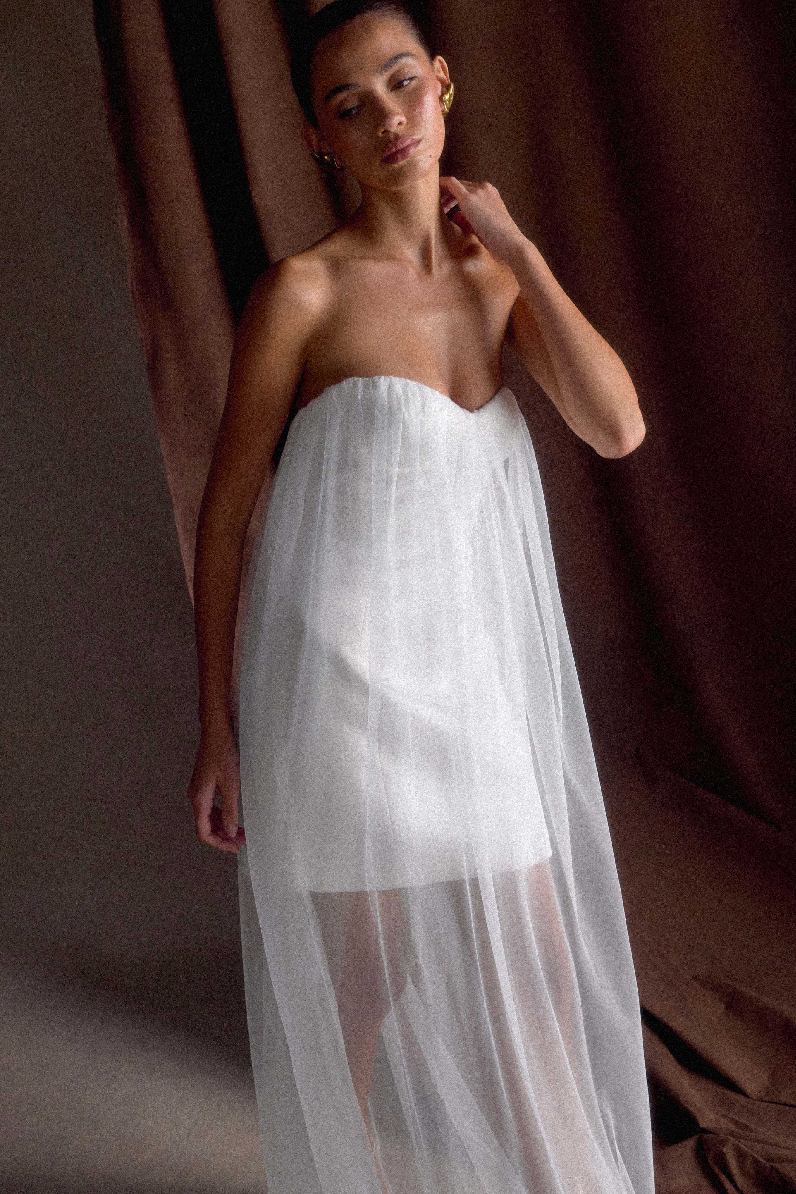 Bettany Chiffon Strapless Maxi Dress - White、mySite、solidvoid