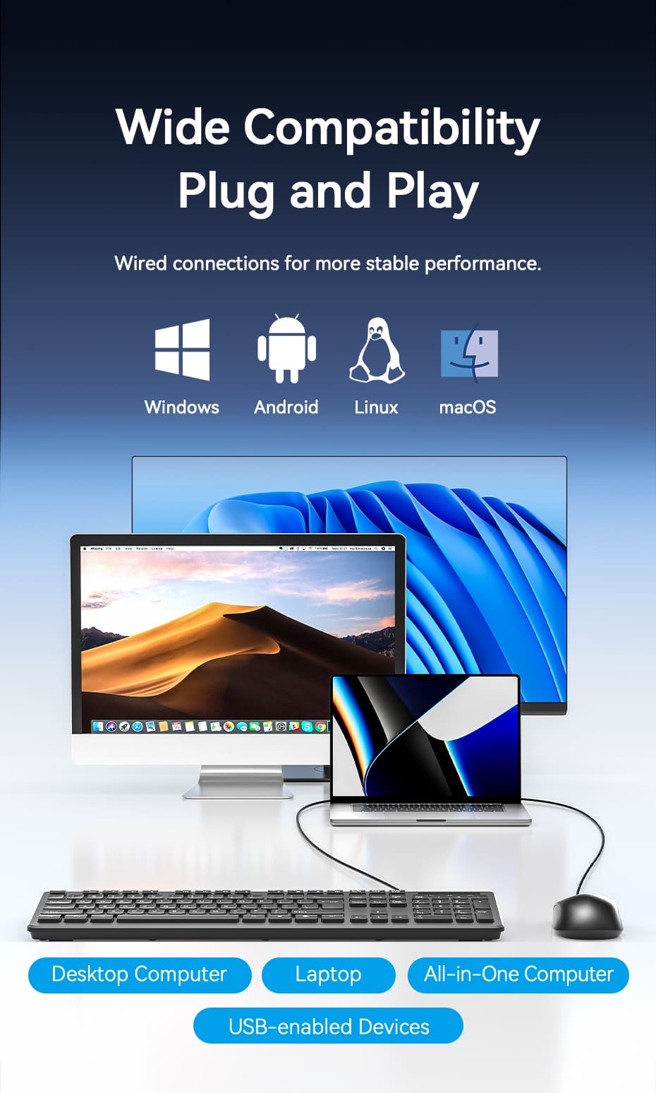 USB Wired Full-Sized Keyboard and Mouse Combo Black Slim Type
