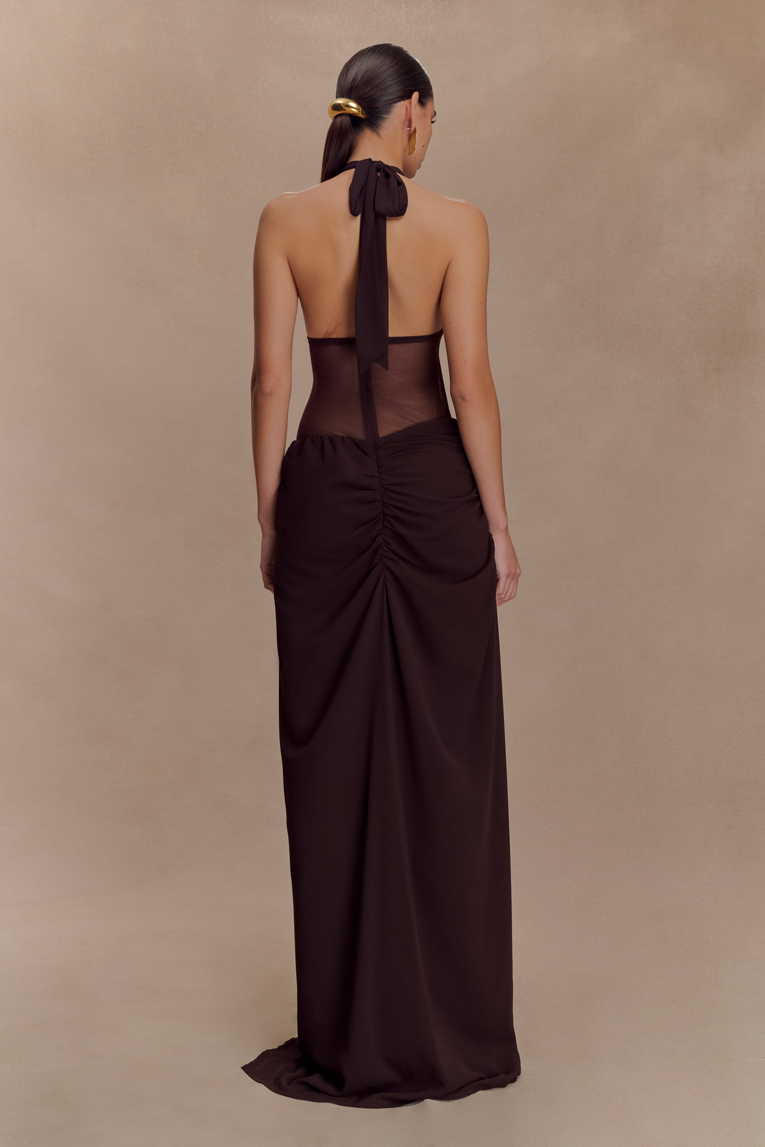 Jonna Chiffon And Mesh Maxi Dress - Dark Chocolate、mySite、solidvoid