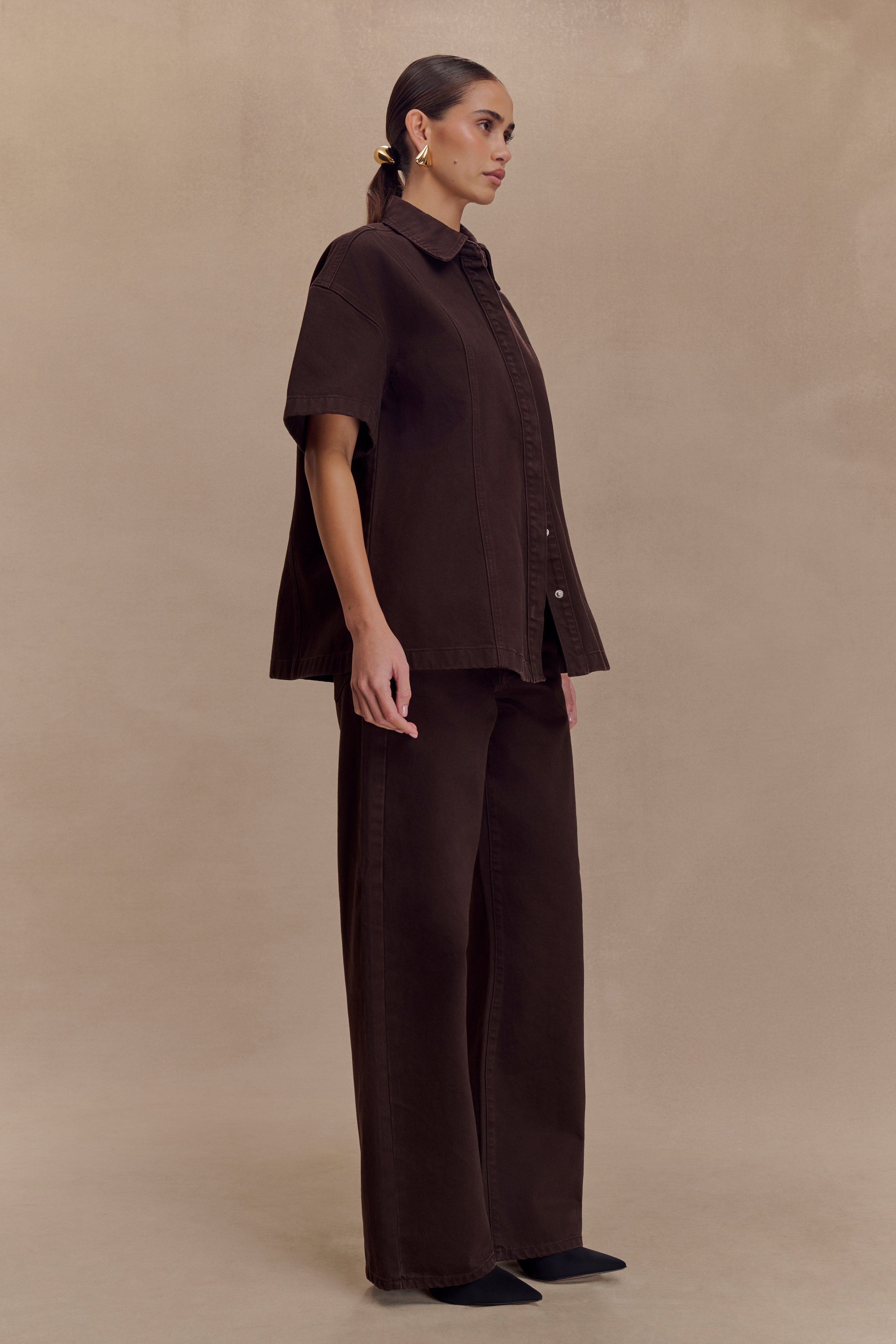 Maya Oversized Denim Shirt - Chocolate、mySite、solidvoid