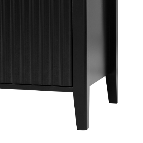 U_Style 63.1''Modern 4-Vertical Wavy Slatted Doors Sideboard,Storage Cabinet With Elegant Design, Solid Wood Legs with Painted,Metal Handles,for Dining Room,Living Room, Kitchen, or Entryway(Black)、、casual