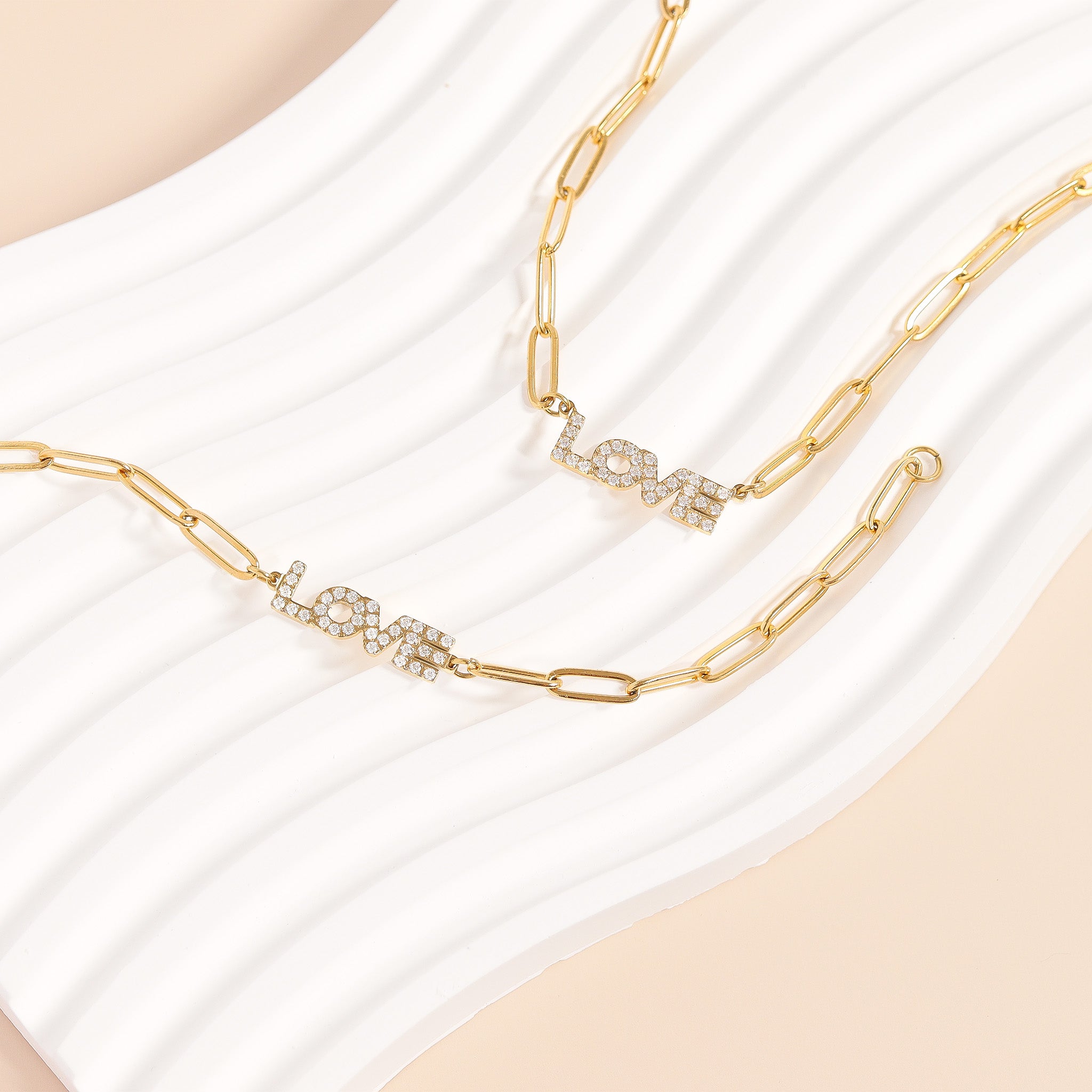 18K Gold PVD Stainless Steel CZ Love Paperclip Chain Bracelet / BRJ1004、mySite、dreamappss